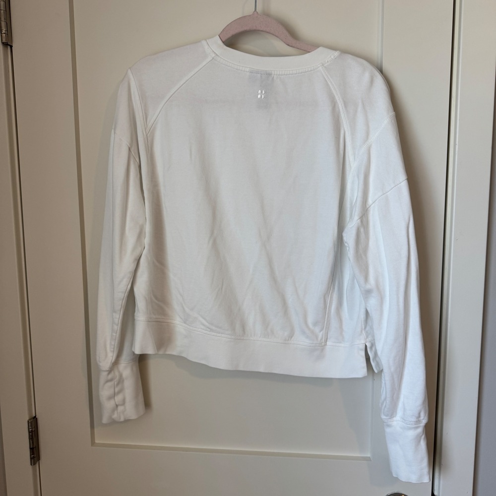 Sweaty Betty After Class Crop Sweatshirt White French Terry Thumbhole Womens 10 - Picture 2 of 3